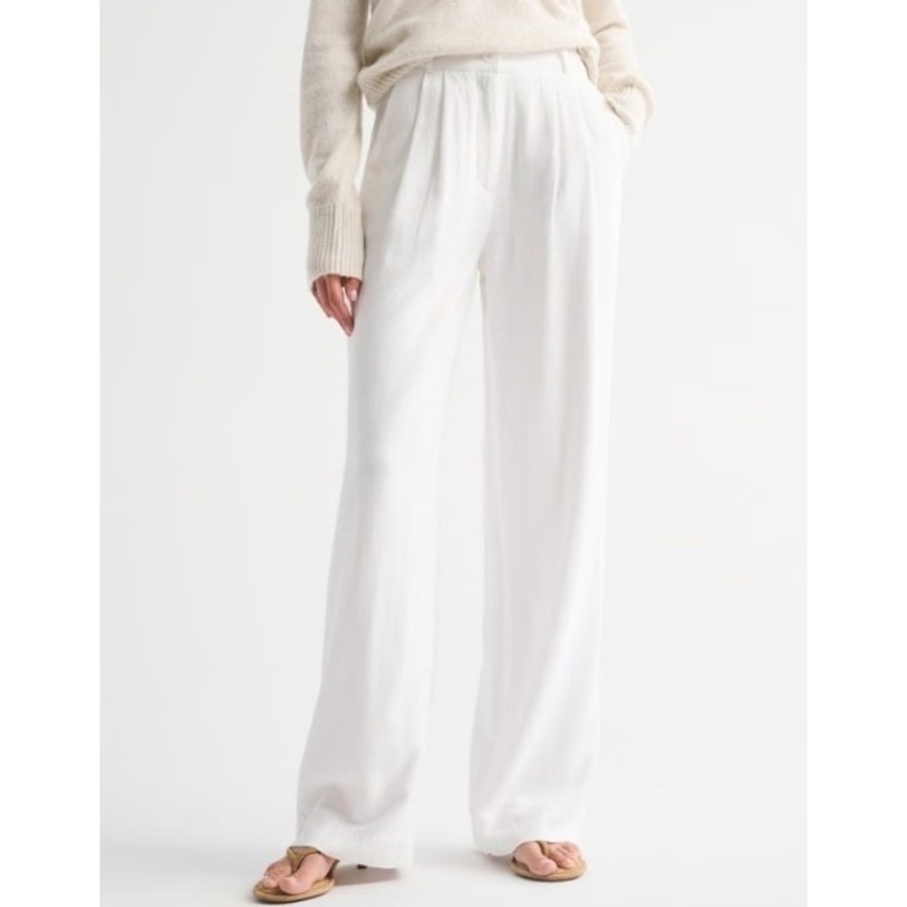 Abercrombie & Fitch Pants Women 6S White Linen Blend Wide Leg Minimalist Coastal